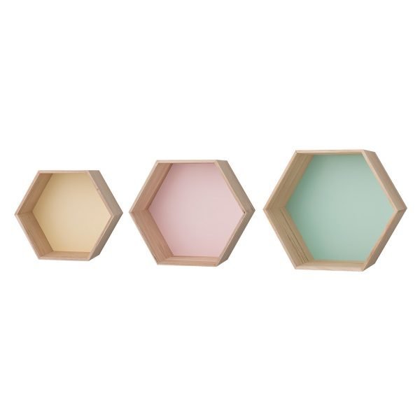 Bloomingville Hexagonal Hylly Mint / Lemon / Nude 3-Pakkaus