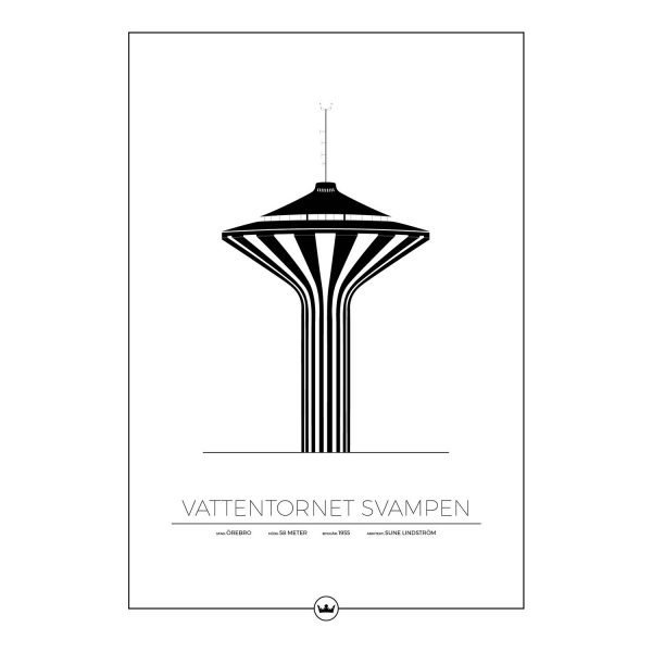 Sverigemotiv Vattentornet Svampen Örebro Poster Juliste 50x70 Cm